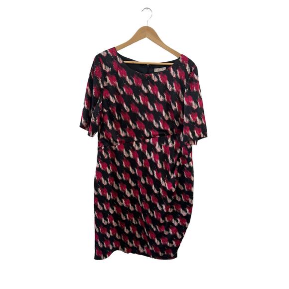 Planet Womens Abstract Short Sleeve Midi Dress Lined Polyester Red UK Size 18 - Picture 3 of 15